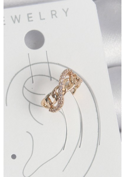 Pirinç Gold Renk Zirkon Taşlı Sonsuzluk Zincir Model Kadın Kıkırdak Küpe