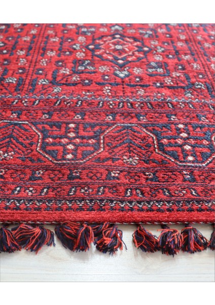 Afgan Kırmızı Salon Halısı Arte Etnik Kilim Yıkanabilir Mutfak Halısı Kaymaz Taban Dekoratif Halı Örgü Saçaklı Yatak Odası