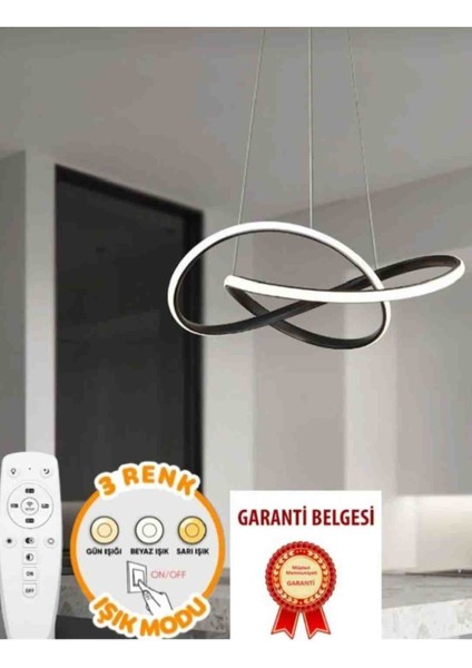 Modern LED Avize – 3 Renk Işık Modu (Gün Işığı / Beyaz / Sarı) – Uzaktan Kumandalı, Enerji Tasarruflu, 2 Yıl Garantili