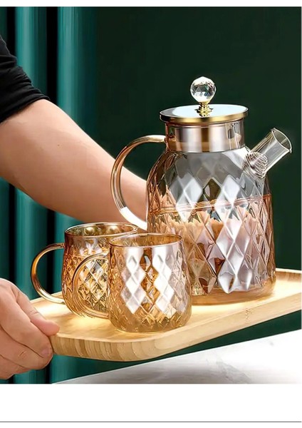 Kabartmalı Bambu Kapaklı Borosilikat Cam Demlik 1500ML -CM-2005