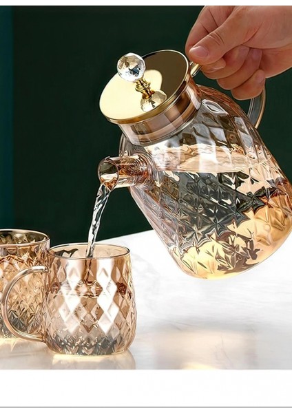 Kabartmalı Bambu Kapaklı Borosilikat Cam Demlik 1500ML -CM-2005 fiyatları