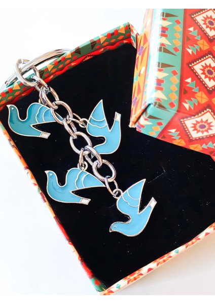 Kanat Çırpan Mavi Güvercilerden Metal Anahtarlık