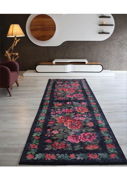 Karabağ Salon Halısı Makinede Yıkanabilir Kilim Kaymaz Taban Mutfak Halısı Dekoratif Dijital Baskı Kilim Modelleri Kırmızı Siyah Yolluk