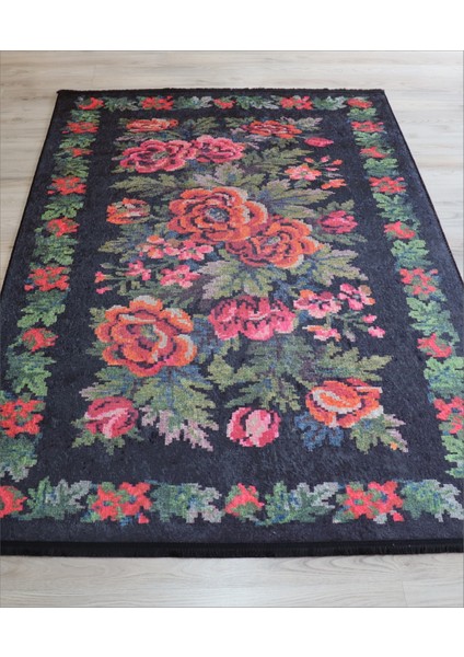 Karabağ Salon Halısı Makinede Yıkanabilir Kilim Kaymaz Taban Mutfak Halısı Dekoratif Dijital Baskı Kilim Modelleri Kırmızı Siyah Yolluk fiyatları