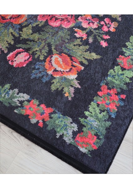 Karabağ Salon Halısı Makinede Yıkanabilir Kilim Kaymaz Taban Mutfak Halısı Dekoratif Dijital Baskı Kilim Modelleri Kırmızı Siyah Yolluk modelleri
