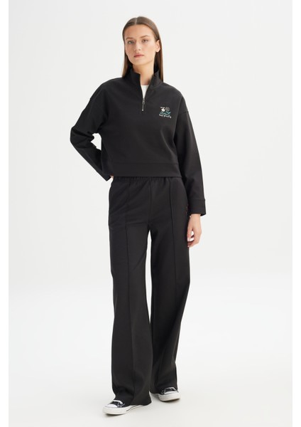 Loose Fit Geniş Kesim Siyah Pamuklu Esnek Sweatpant