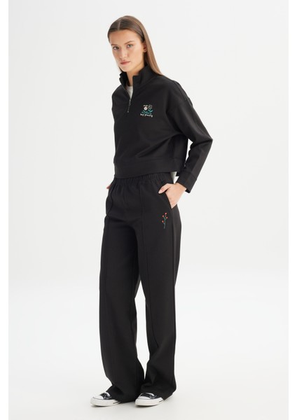 Loose Fit Geniş Kesim Siyah Pamuklu Esnek Sweatpant modelleri