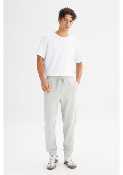 Regular Fit Normal Kesim Ribanalı Paça Gri Melanj Sweatpant Eşofman Altı modelleri