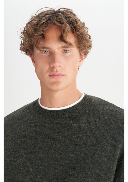 Relaxed Fit Geniş Kesim Bisiklet Yaka Koyu Yeşil Triko Kazak fırsatları