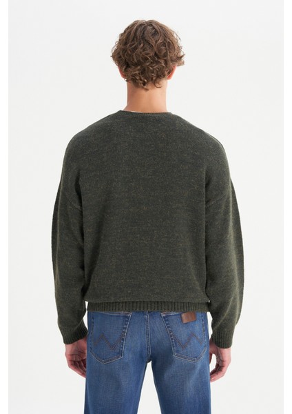 Relaxed Fit Geniş Kesim Bisiklet Yaka Koyu Yeşil Triko Kazak indirimleri