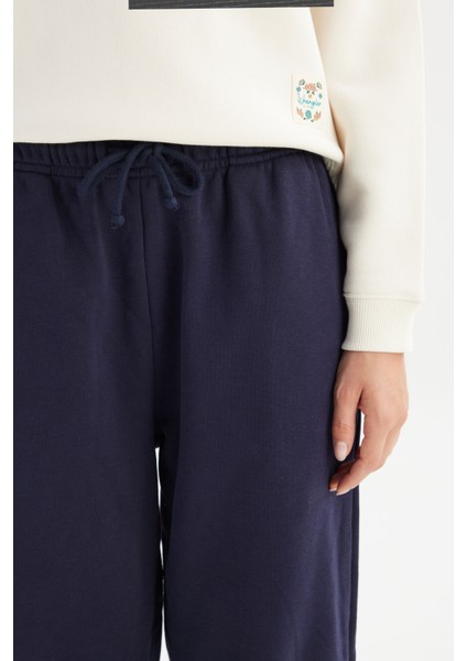 Loose Fit Geniş Kesim Lacivert Pamuklu Esnek Sweatpant fırsatları