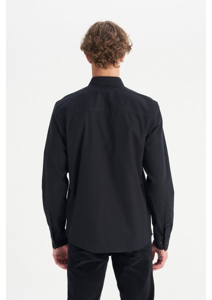 %100 Pamuk Regular Fit Normal Kesim Cep Detaylı Siyah Gömlek indirimleri