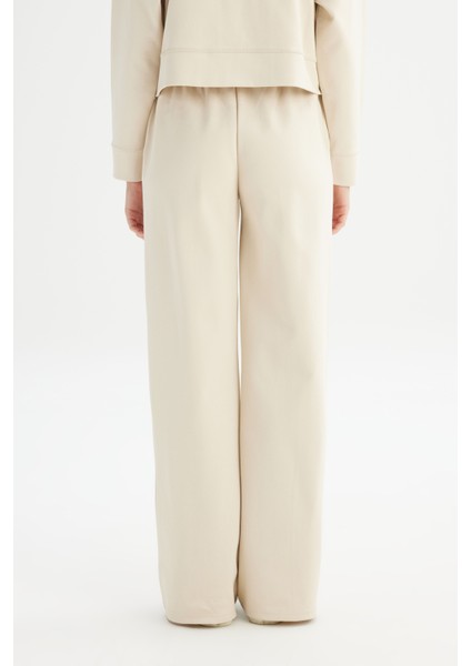 Loose Fit Geniş Paça Bej Pamuklu Esnek Sweatpant fırsatları