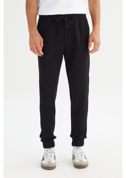 Regular Fit Normal Kesim Ribanalı Paça Siyah Sweatpant Eşofman Altı fiyatları