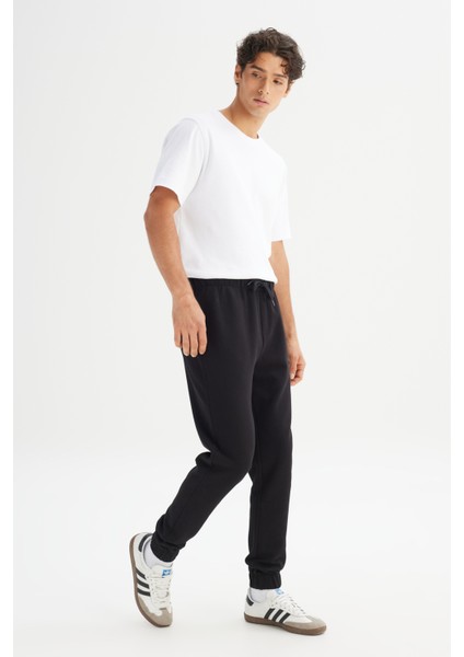 Regular Fit Normal Kesim Ribanalı Paça Siyah Sweatpant Eşofman Altı modelleri