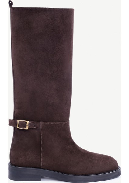 Bilekte Atkı Detaylı Deri Çizme