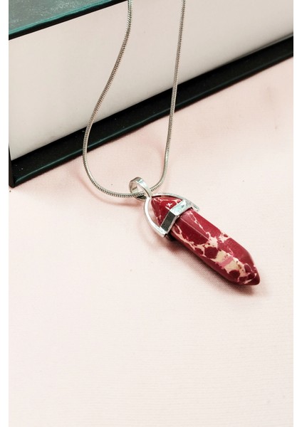 Rodokrozit Doğal Taşı Zincirli El Yapımı Tasarımlı Kolye Uç: 3,5 cm Zincir: 20 cm Kutulu fırsatları