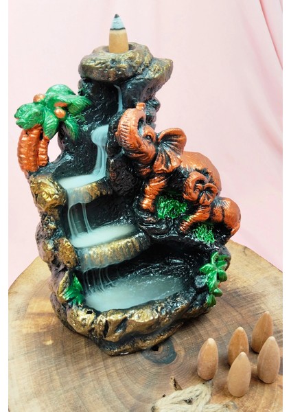 Buyuk Boy Fil Figürlü Biblo Model Geri Akış Şelale Tütsülük 5 Adet Koni Hediye fiyatları