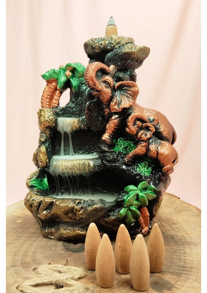 Buyuk Boy Fil Figürlü Biblo Model Geri Akış Şelale Tütsülük 5 Adet Koni Hediye modelleri