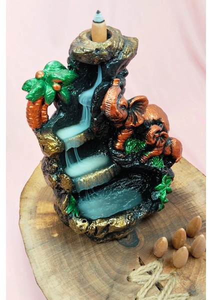 Buyuk Boy Fil Figürlü Biblo Model Geri Akış Şelale Tütsülük 5 Adet Koni Hediye indirimleri