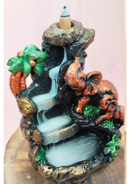 Buyuk Boy Fil Figürlü Biblo Model Geri Akış Şelale Tütsülük 5 Adet Koni Hediye