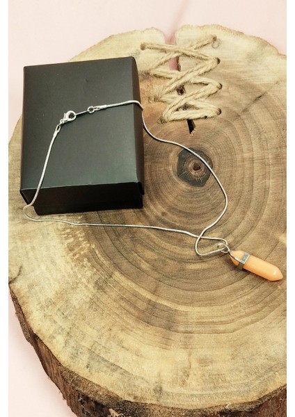 Himalaya Doğal Taşı Zincirli El Yapımı Tasarımlı Kolye Uç: 3,5 cm Zincir: 20 cm Kutulu fırsatları