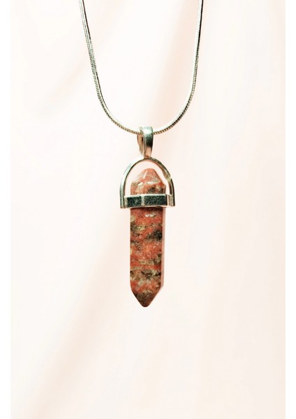 Kantaşı Doğal Taşı Zincirli El Yapımı Tasarımlı Kolye Uç: 3,5 cm Zincir: 20 cm Kutulu