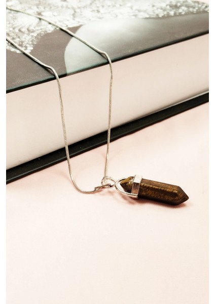 Kaplan Gözü Doğal Taşı Zincirli El Yapımı Tasarımlı Kolye Uç: 3,5 cm Zincir: 20 cm Kutulu modelleri