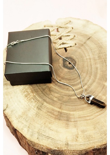 Kaplan Gözü Doğal Taşı Zincirli El Yapımı Tasarımlı Kolye Uç: 3,5 cm Zincir: 20 cm Kutulu fırsatları