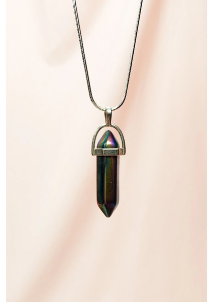 Hematit Doğal Taşı Zincirli El Yapımı Tasarımlı Kolye Uç: 3,5 cm Zincir: 20 cm Kutulu