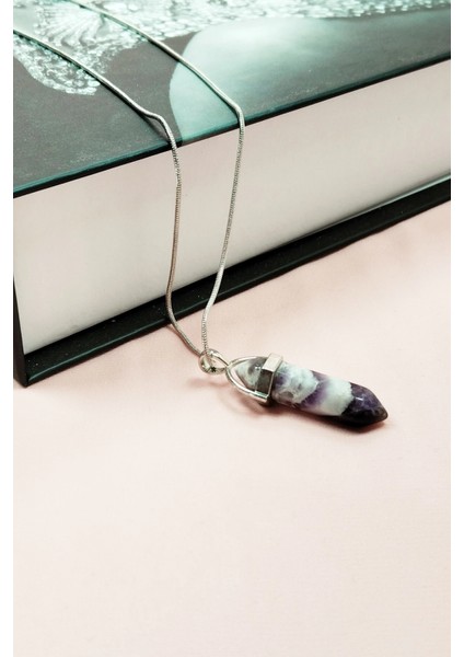 Ametist Doğal Taşı Zincirli El Yapımı Tasarımlı Kolye Uç: 3,5 cm Zincir: 20 cm Kutulu modelleri