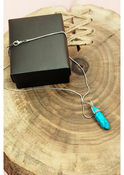 Firuze Doğal Taşı Zincirli El Yapımı Tasarımlı Kolye Uç: 3,5 cm Zincir: 20 cm Kutulu fırsatları