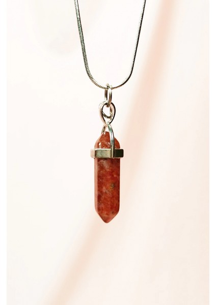 Jasper Doğal Taşı Zincirli El Yapımı Tasarımlı Kolye Uç: 3,5 cm Zincir: 20 cm Kutulu