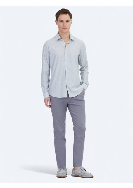 Siyah Çizgili Regular Fit Casual Pamuk Karışımlı Gömlek