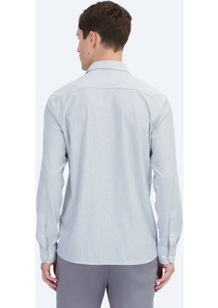 Siyah Çizgili Regular Fit Casual Pamuk Karışımlı Gömlek