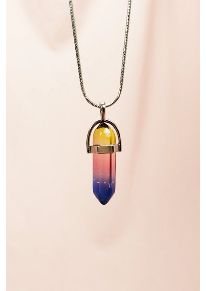 Çakra Doğal Taşı Zincirli El Yapımı Tasarımlı Kolye Uç: 3,5 cm Zincir: 20 cm Kutulu