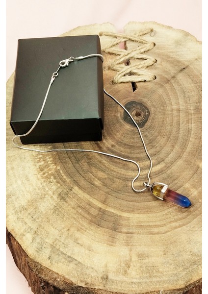 Çakra Doğal Taşı Zincirli El Yapımı Tasarımlı Kolye Uç: 3,5 cm Zincir: 20 cm Kutulu fırsatları