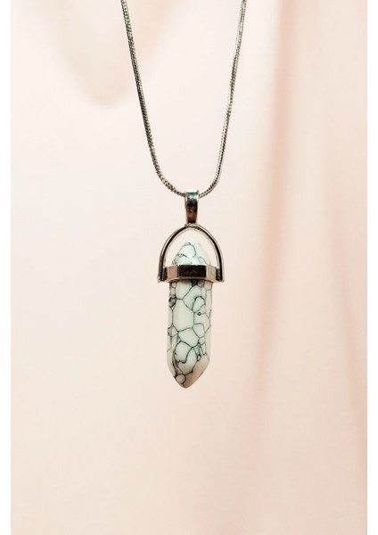 Havlit Doğal Taşı Zincirli El Yapımı Tasarımlı Kolye Uç: 3,5 cm Zincir: 20 cm Kutulu