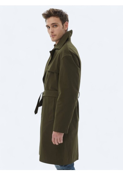 Haki Oversize Fit Kruvaze Yaka Casual Dokuma Pardesü