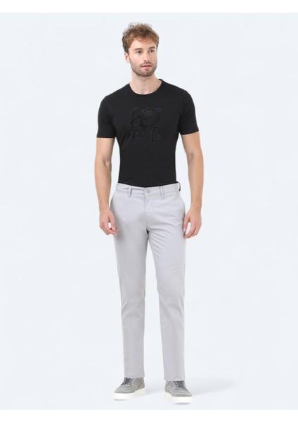 Açık Gri Düz Dokuma Slim Fit Casual Pamuk Karışımlı Pantolon
