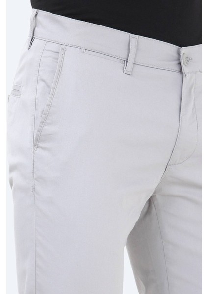Açık Gri Düz Dokuma Slim Fit Casual Pamuk Karışımlı Pantolon modelleri