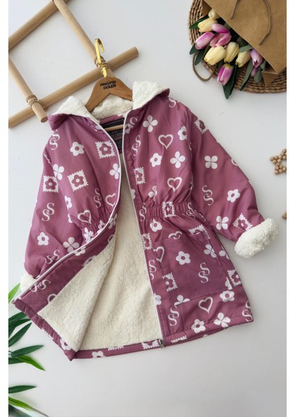 Ss Papatya Desenli Kız Çocuk Kürklü mont - Gül Kurusu fiyatları