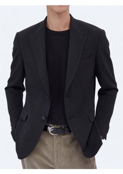 Siyah Çizgili Modern Fit Ceket indirimleri