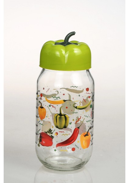 Biber Kapaklı Desenli Kavanoz 1000 cc -BKD1000