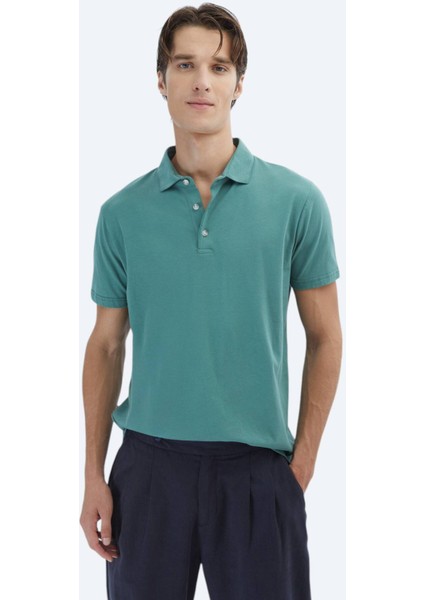 Nil Yeşili Düz Polo Yaka %100 Pamuk T-Shirt