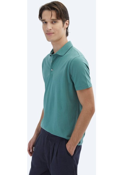 Nil Yeşili Düz Polo Yaka %100 Pamuk T-Shirt