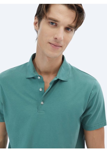 Nil Yeşili Düz Polo Yaka %100 Pamuk T-Shirt