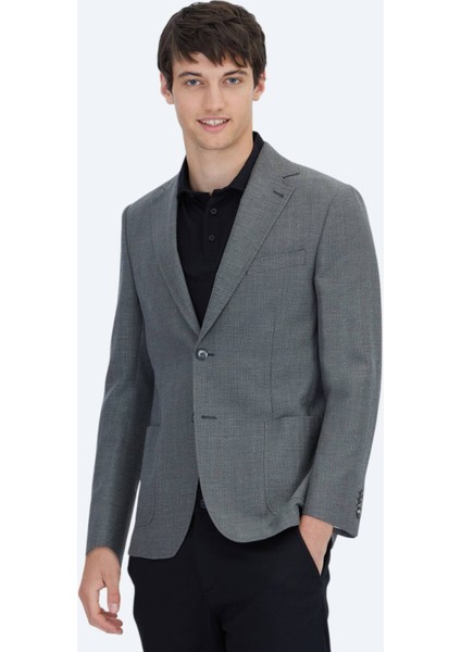 Antrasit Düz Modern Fit Yün Karışımlı Ceket