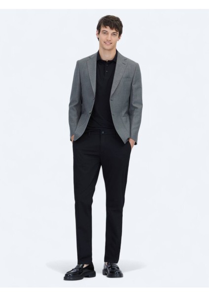 Antrasit Düz Modern Fit Yün Karışımlı Ceket