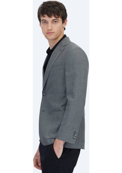 Antrasit Düz Modern Fit Yün Karışımlı Ceket